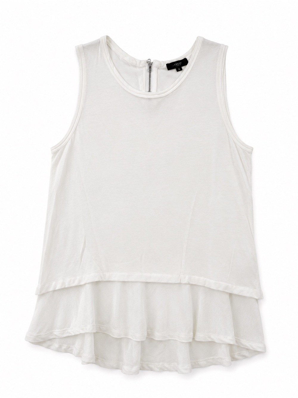 J.Crew Sleeveless Ruffle Hem Tank Top Women’s Small White Layered Zip Back